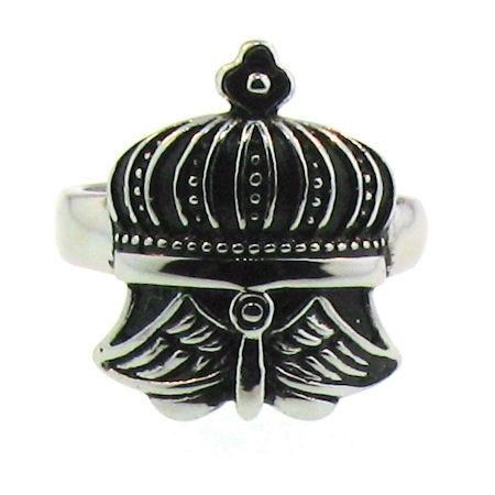 Detailed Crown And Wings Stainless Steel Ring