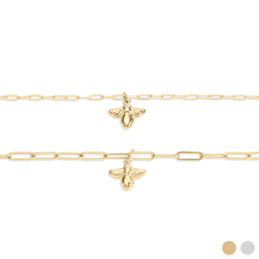 18K Gold PVD Stainless Steel Mommy & Me Bee Charm Necklace Set
