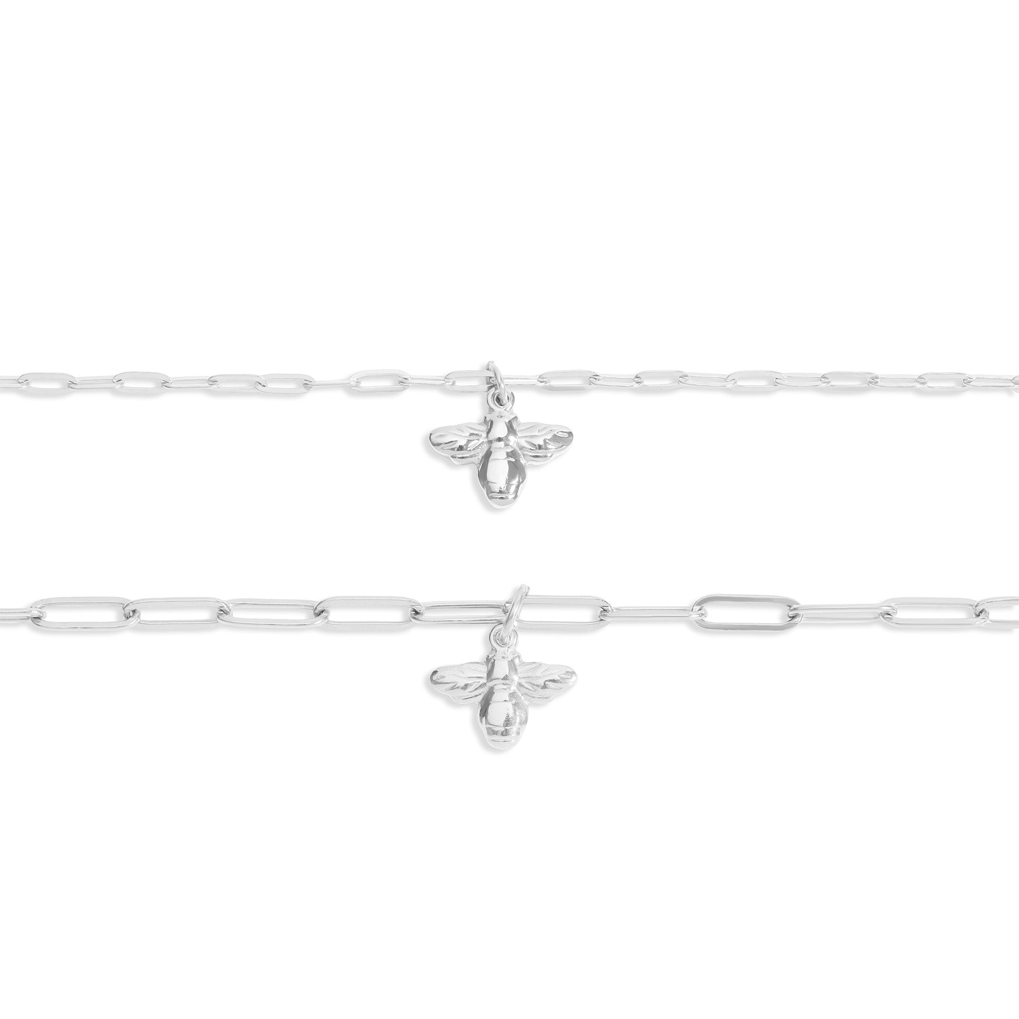 18K Gold PVD Stainless Steel Mommy & Me Bee Charm Necklace Set