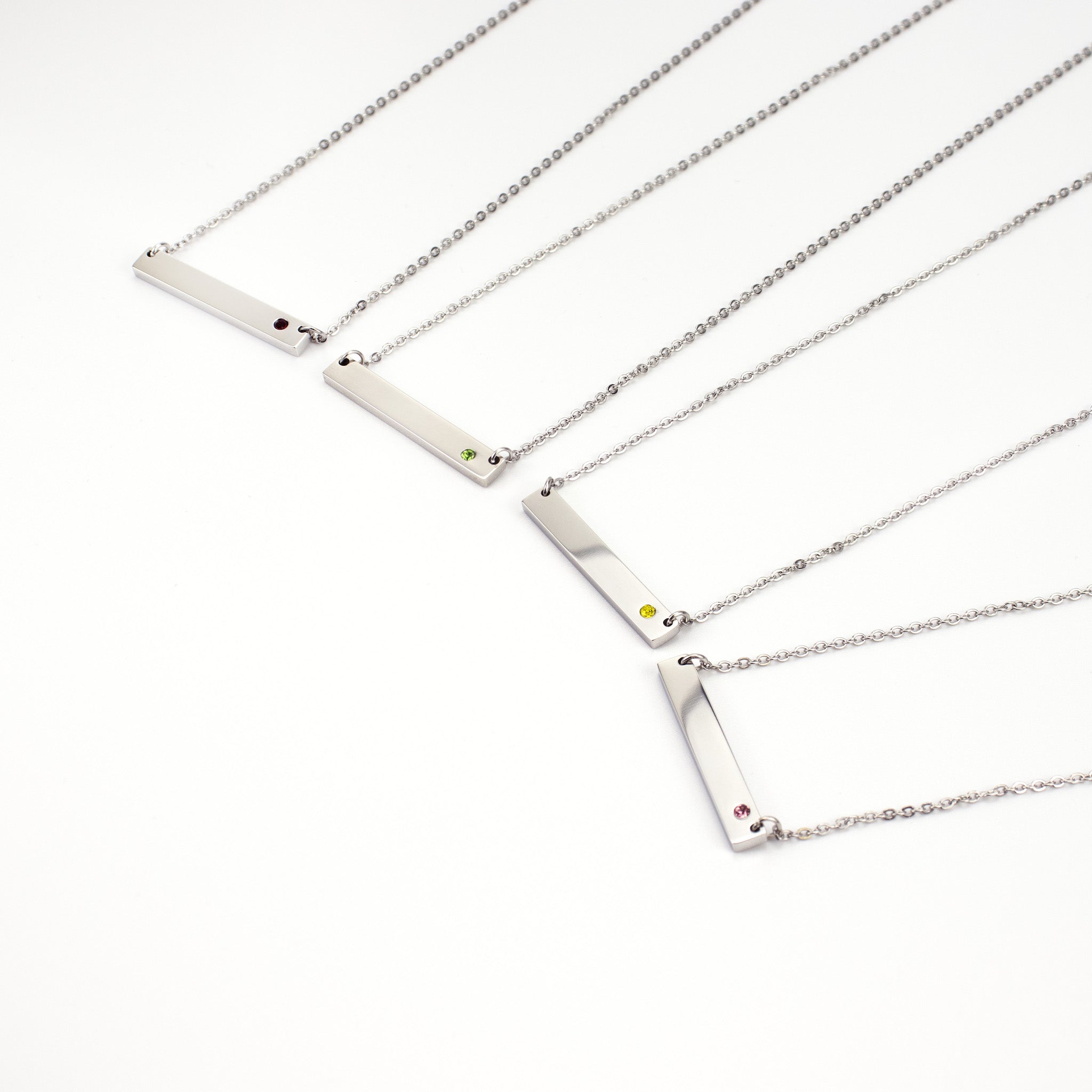 60 pc Stainless Steel Birthstone Bar Necklace Set & Display