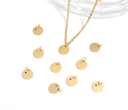 18K Gold PVD Stainless Steel CZ Birthstone Blank Circle Charm