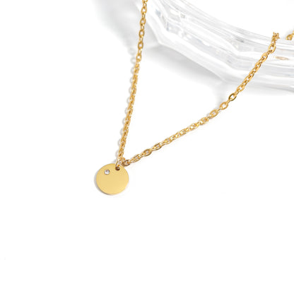 18K Gold PVD Stainless Steel CZ Birthstone Blank Circle Charm