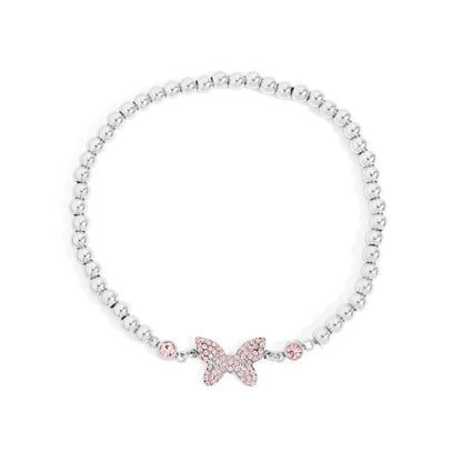 18K Gold PVD Stainless Steel Butterfly Beaded Stretch Bracelet