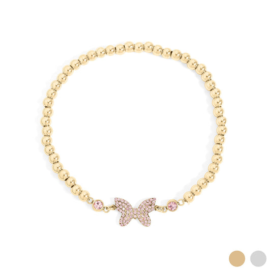 18K Gold PVD Stainless Steel Butterfly Beaded Stretch Bracelet