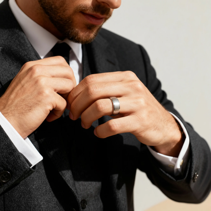 Stainless Steel Blank Ring Wide Brushed Center Polished Edge
