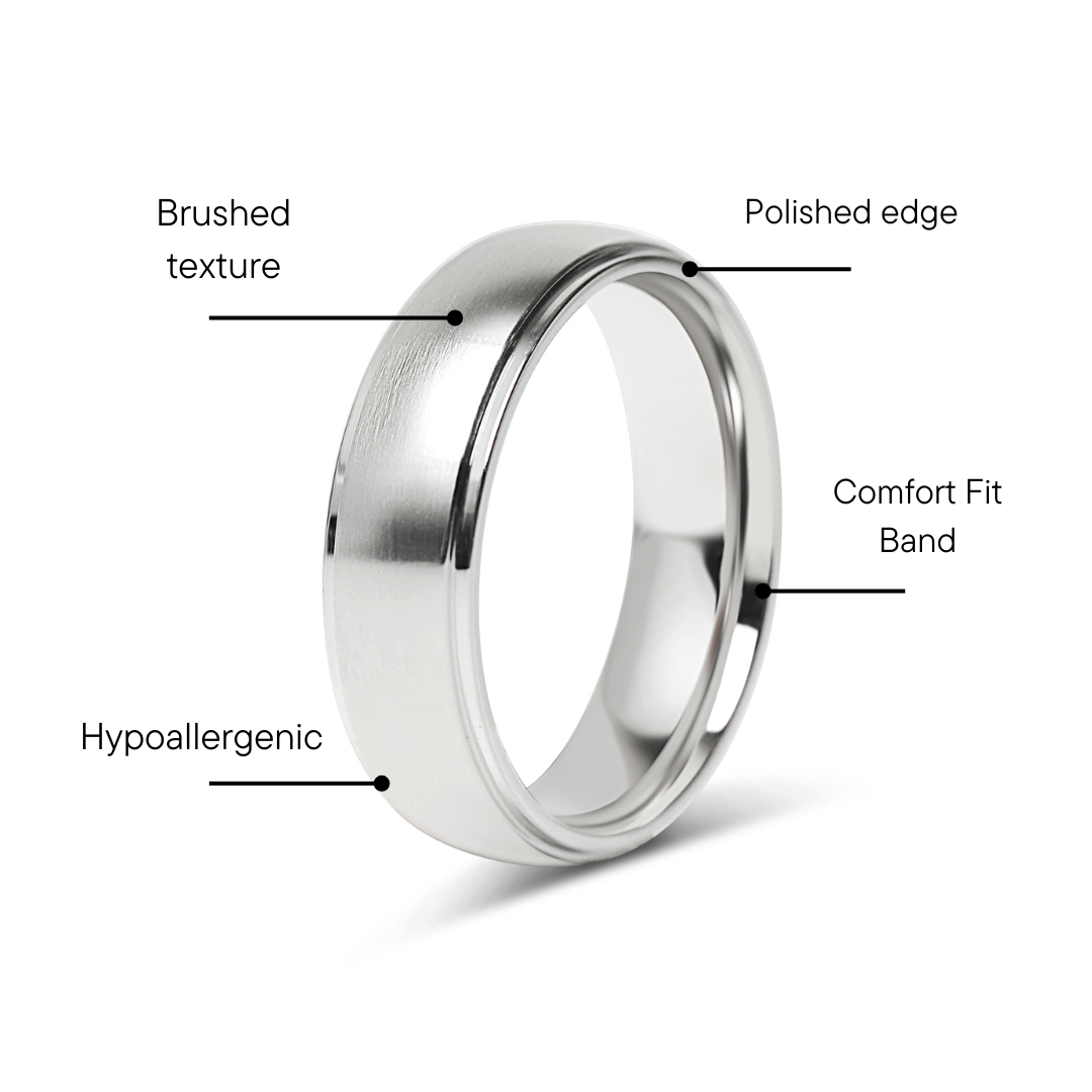 Stainless Steel Blank Ring Wide Brushed Center Polished Edge