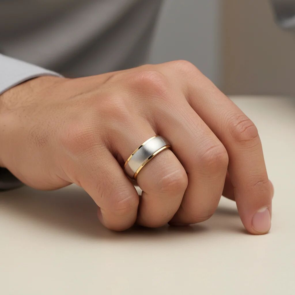 18K Gold PVD Stainless Steel Gold Edge Brushed Blank Ring