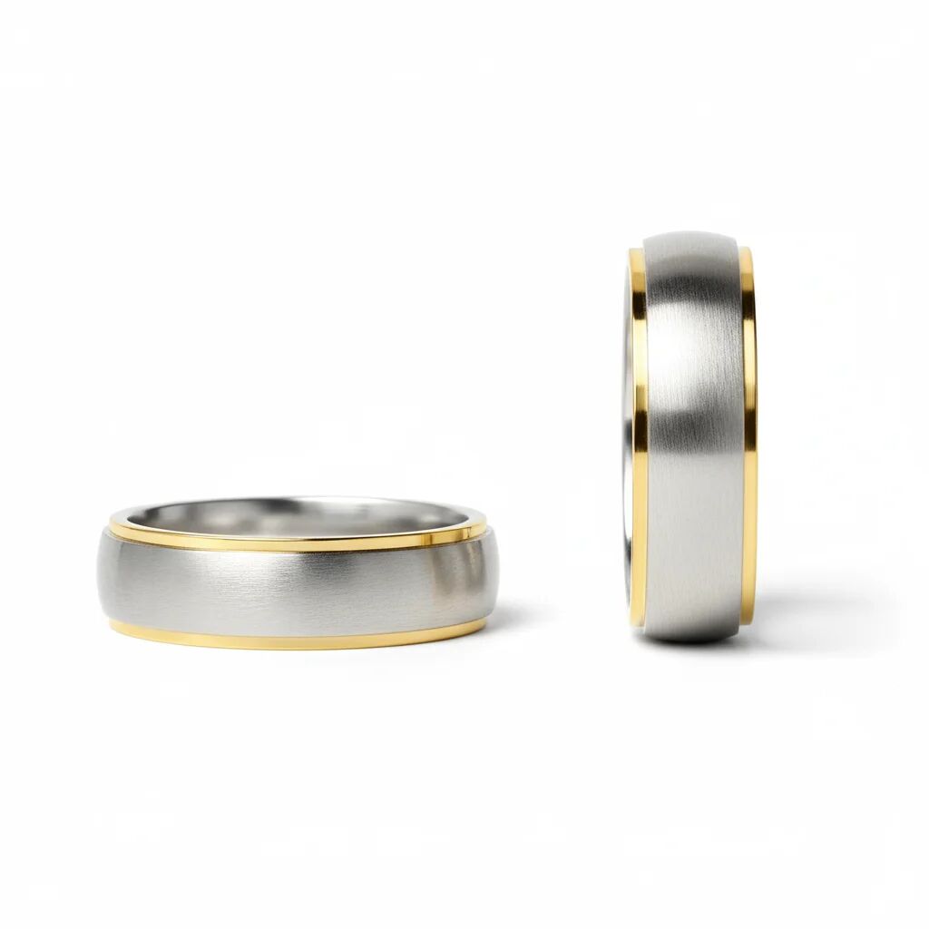 18K Gold PVD Stainless Steel Gold Edge Brushed Blank Ring