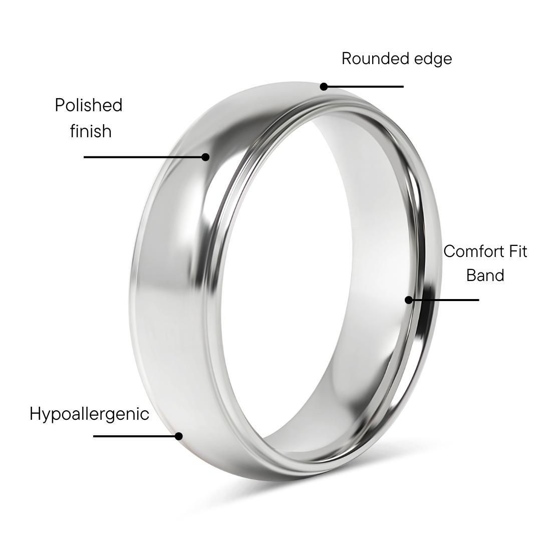 Stainless Steel Highly Polished Rounded Center with Edge Blank Ring