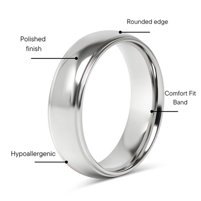 Stainless Steel Highly Polished Rounded Center with Edge Blank Ring