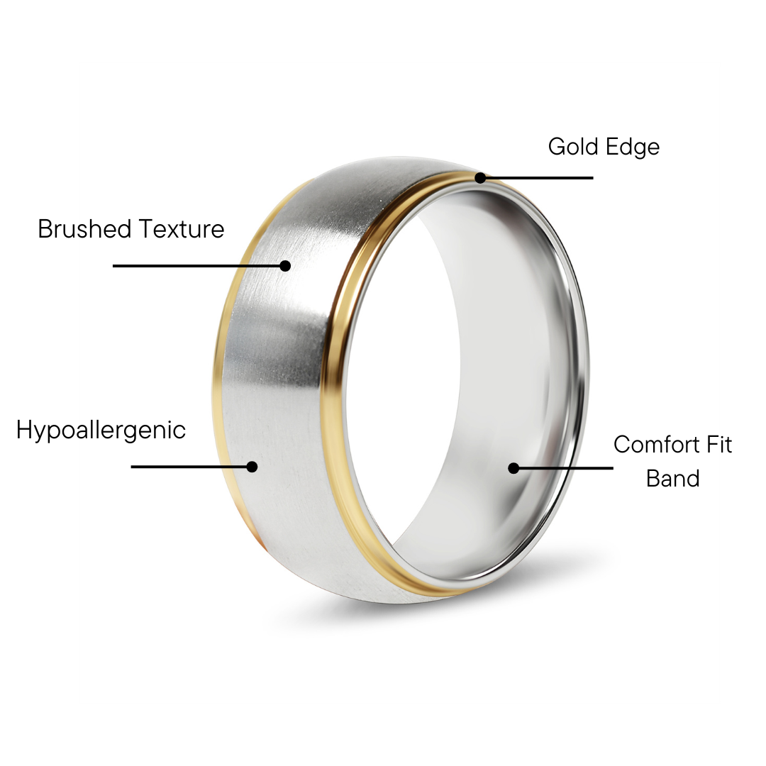 18K Gold PVD Stainless Steel Gold Edge Brushed Blank Ring
