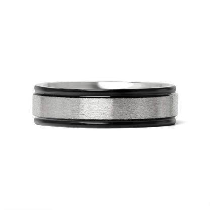Stainless Steel Black Trim Brushed Center Blank Ring