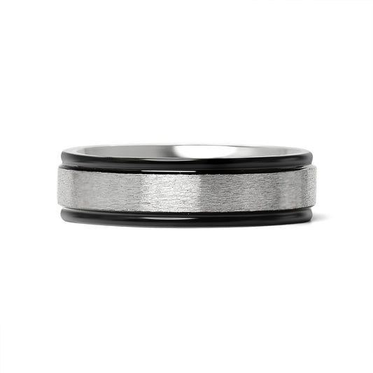 Stainless Steel Black Trim Brushed Center Blank Ring
