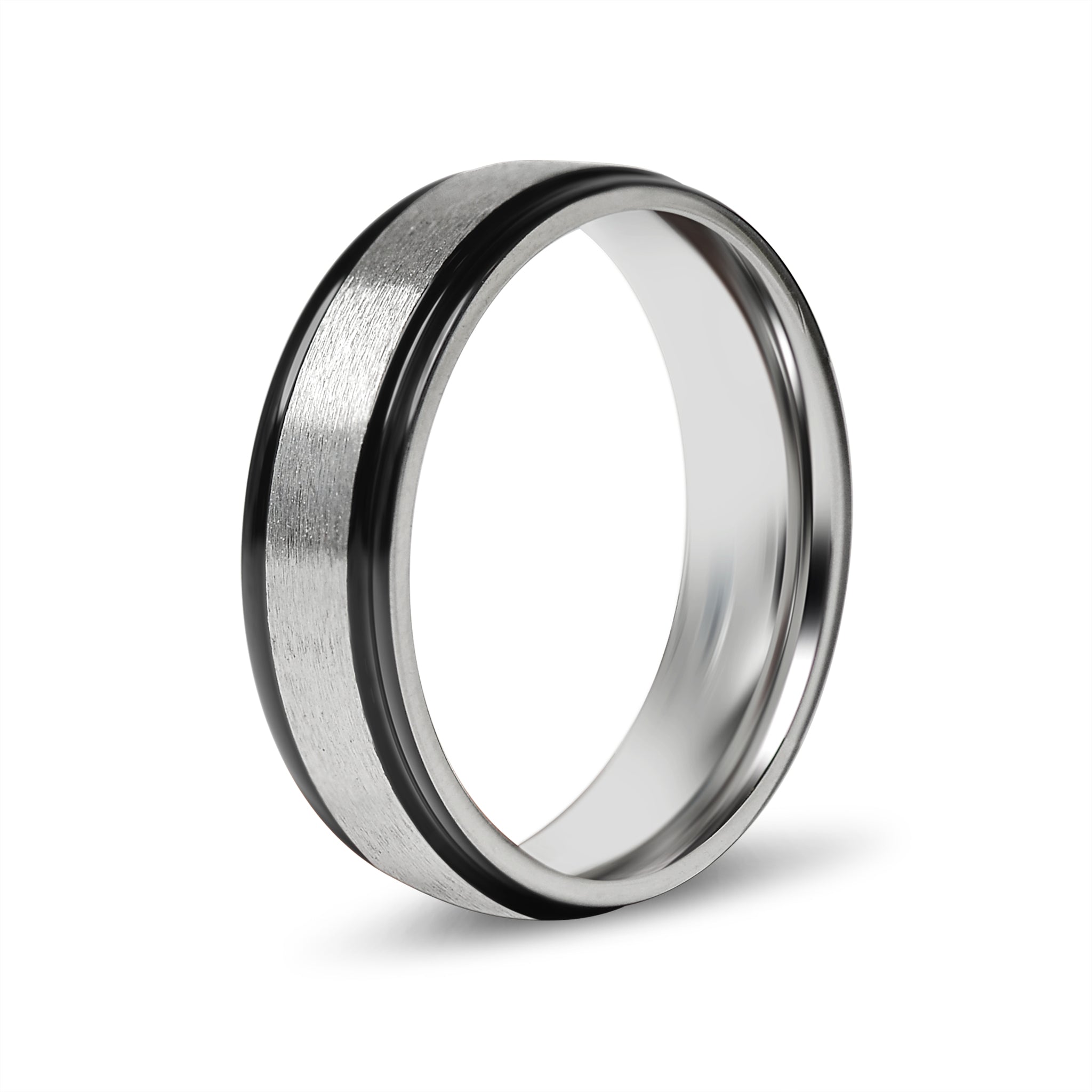 Stainless Steel Black Trim Brushed Center Blank Ring