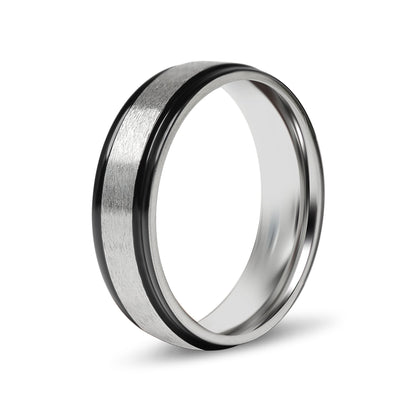 Stainless Steel Black Trim Brushed Center Blank Ring