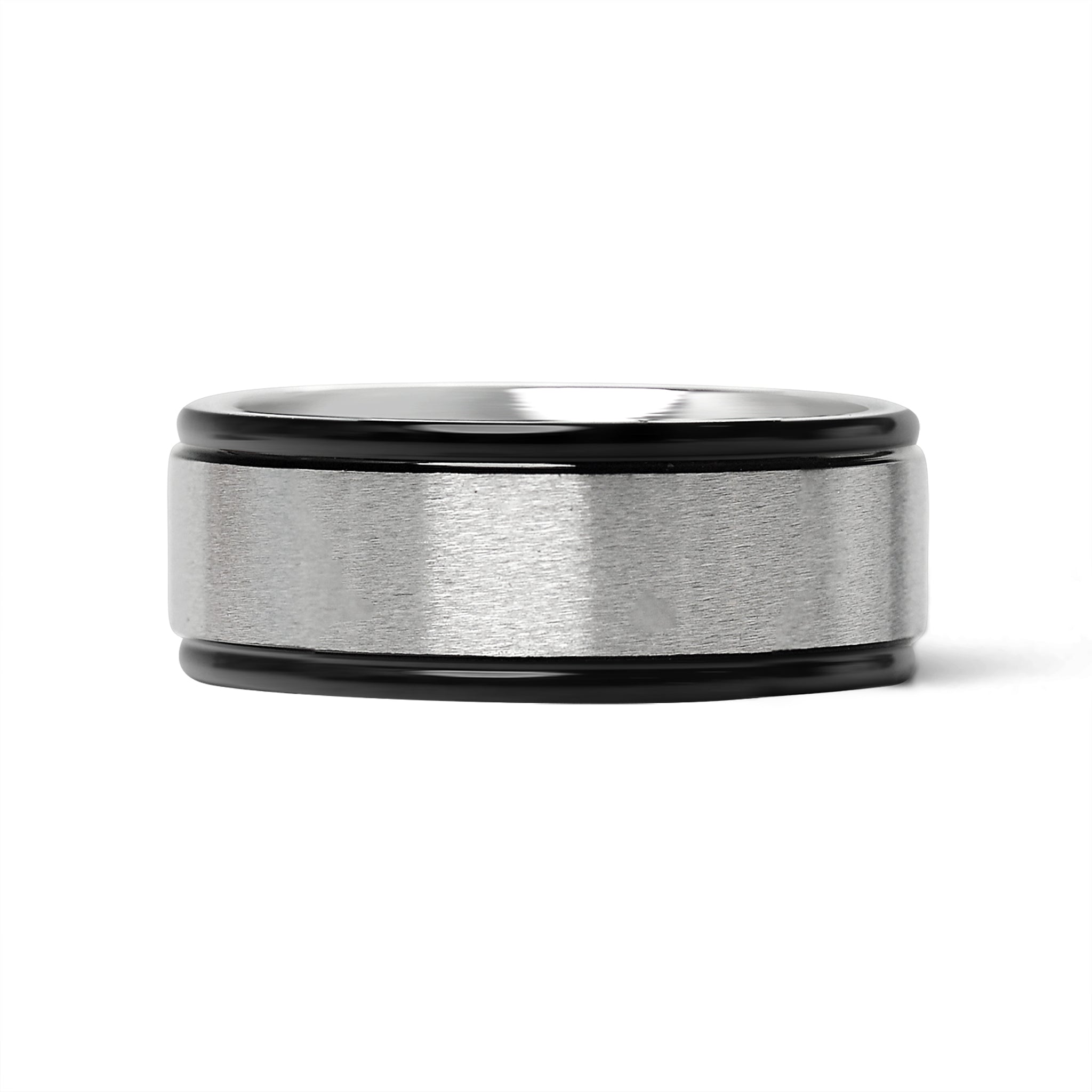 Stainless Steel Black Trim Brushed Center Blank Ring