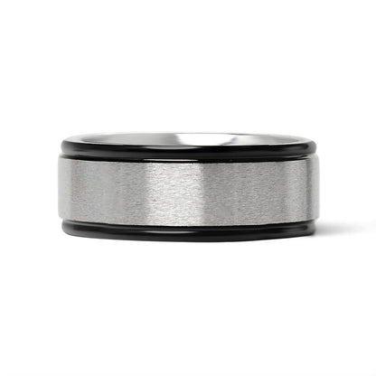 Stainless Steel Black Trim Brushed Center Blank Ring