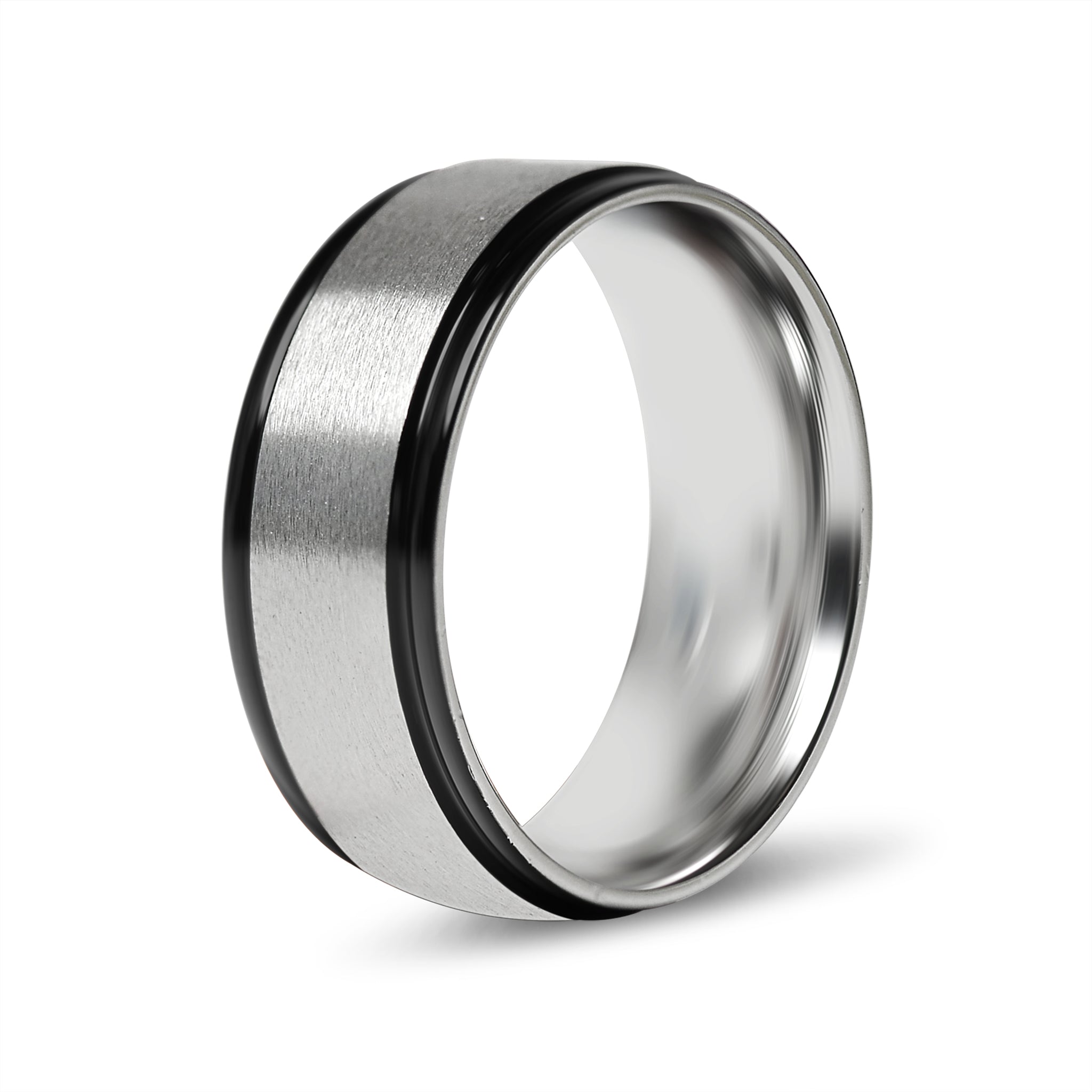 Stainless Steel Black Trim Brushed Center Blank Ring