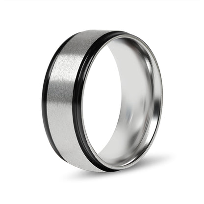 Stainless Steel Black Trim Brushed Center Blank Ring
