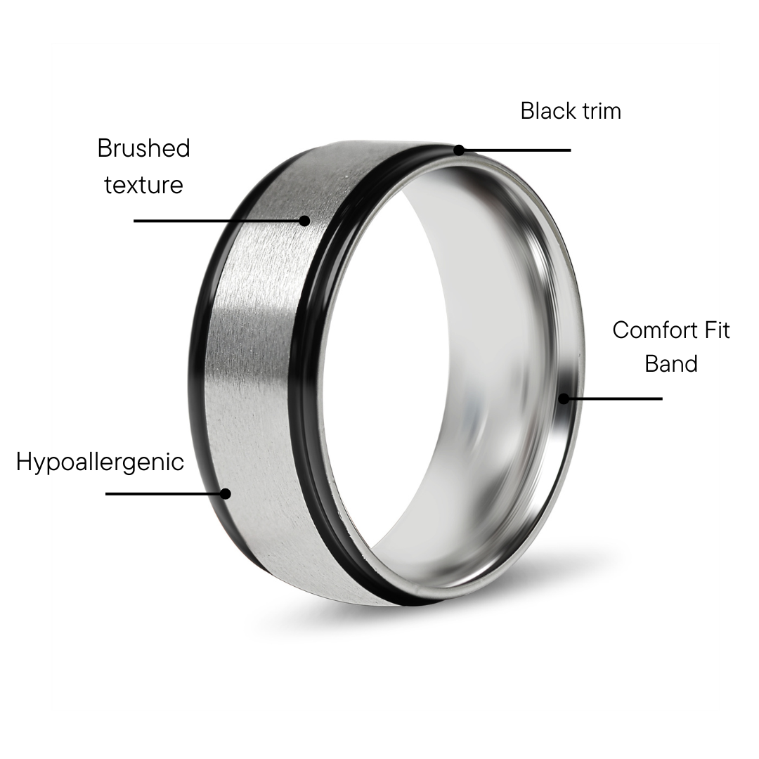 Stainless Steel Black Trim Brushed Center Blank Ring