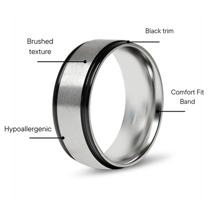 Stainless Steel Black Trim Brushed Center Blank Ring