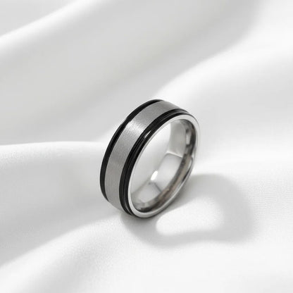 Stainless Steel Black Trim Brushed Center Blank Ring