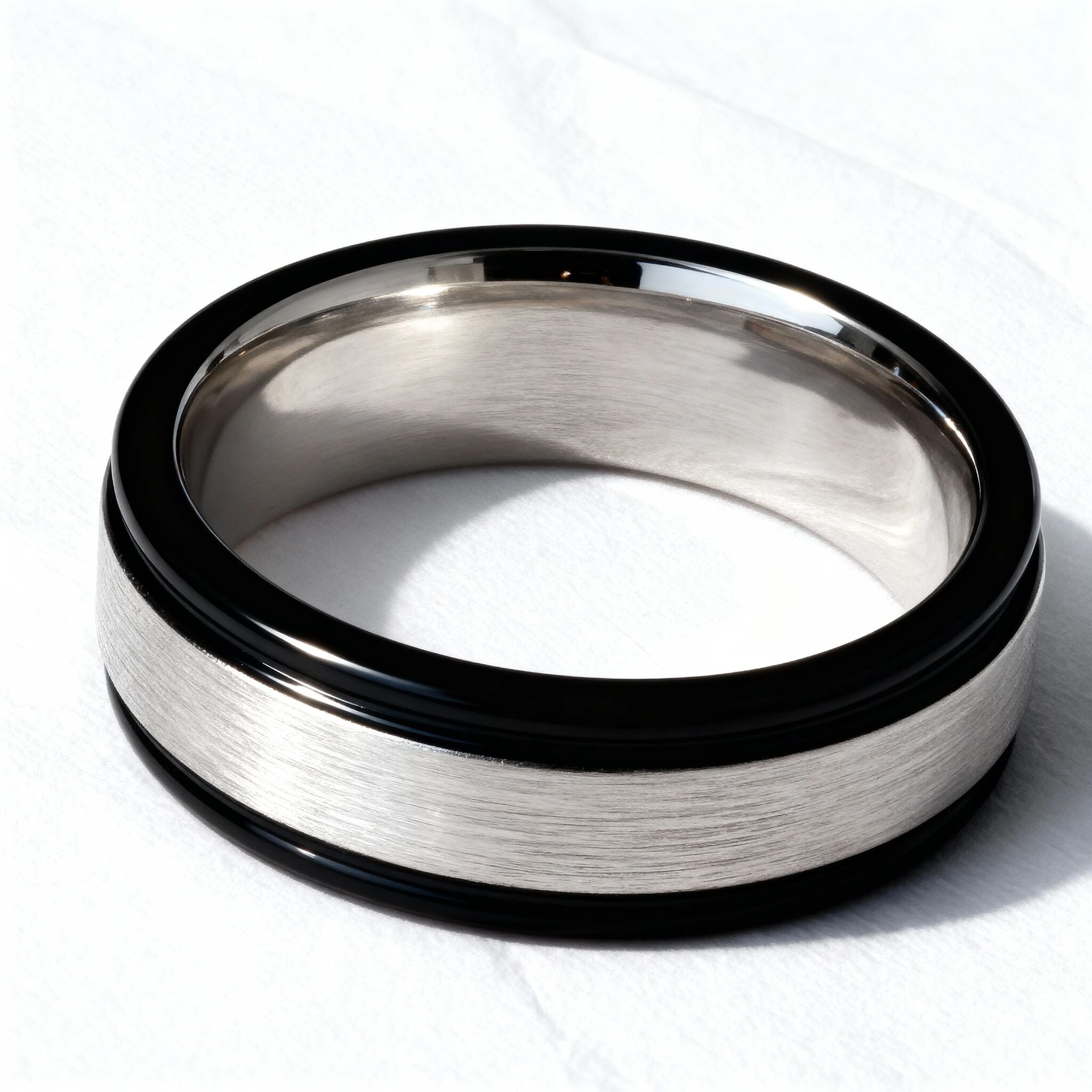 Stainless Steel Black Trim Brushed Center Blank Ring