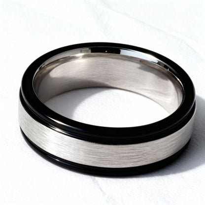 Stainless Steel Black Trim Brushed Center Blank Ring
