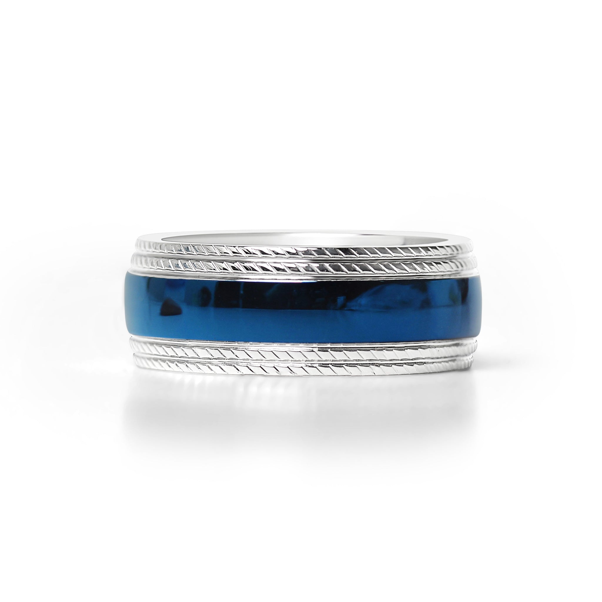 Stainless Steel Blue Center With Lined Patterned Edge Ring