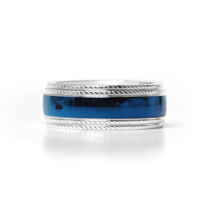 Stainless Steel Blue Center With Lined Patterned Edge Ring
