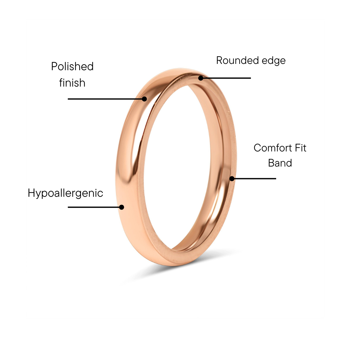 18K Rose Gold PVD Stainless Steel Rounded Blank Ring