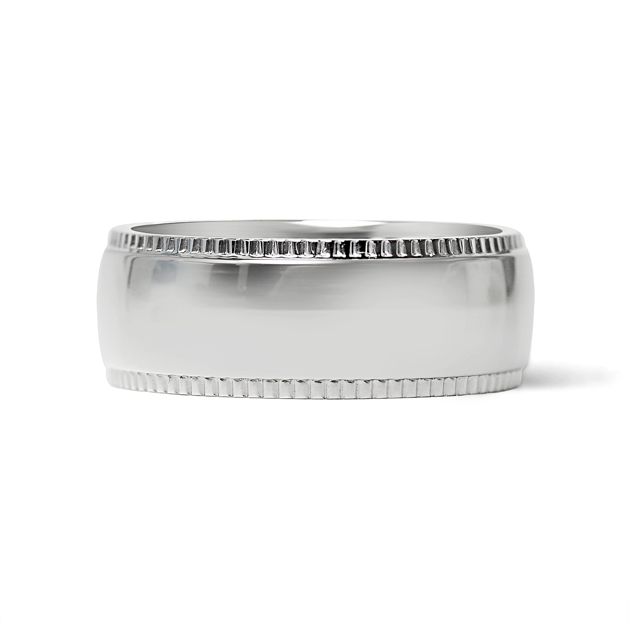 Stainless Steel Polished Center Detailed Edge Blank Ring