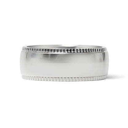 Stainless Steel Polished Center Detailed Edge Blank Ring