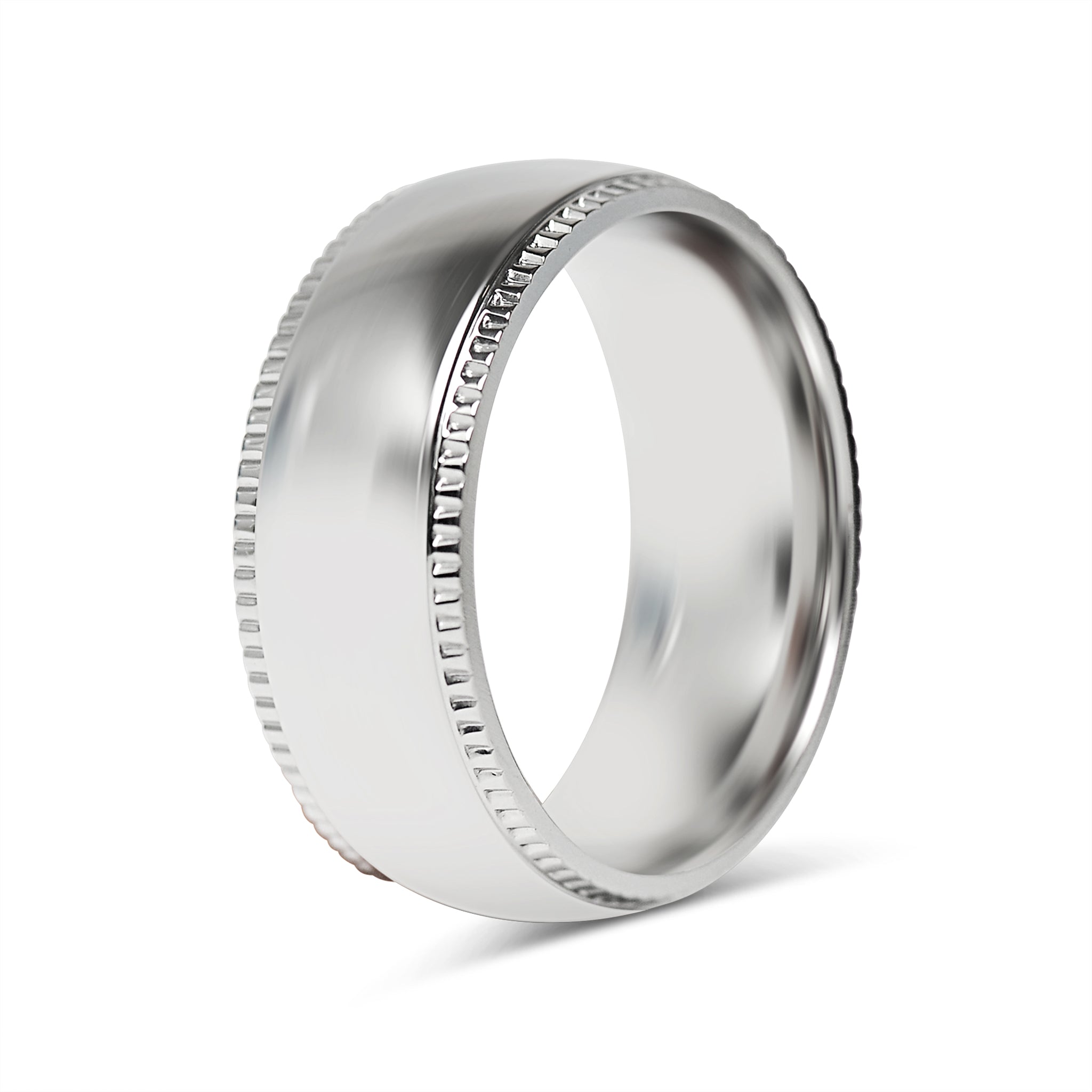 Stainless Steel Polished Center Detailed Edge Blank Ring