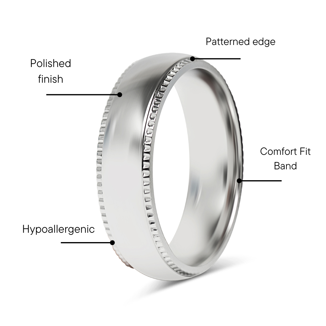 Stainless Steel Polished Center Detailed Edge Blank Ring