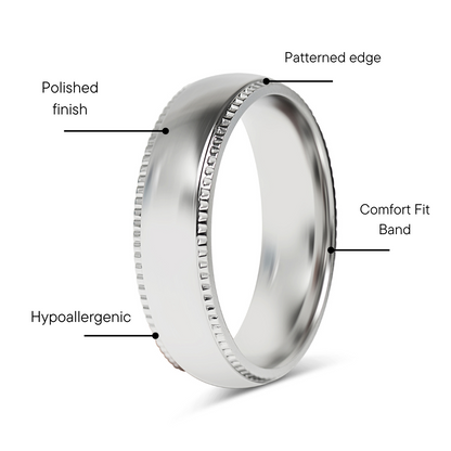 Stainless Steel Polished Center Detailed Edge Blank Ring