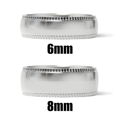 Stainless Steel Polished Center Detailed Edge Blank Ring