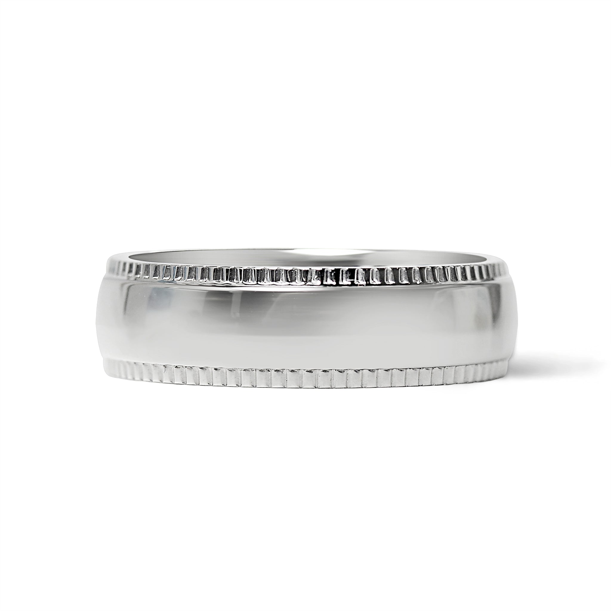 Stainless Steel Polished Center Detailed Edge Blank Ring