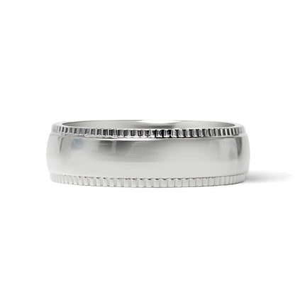 Stainless Steel Polished Center Detailed Edge Blank Ring