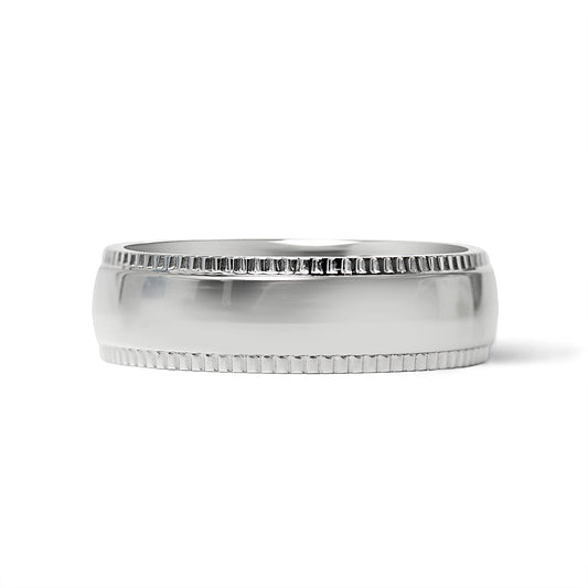 Stainless Steel Polished Center Detailed Edge Blank Ring