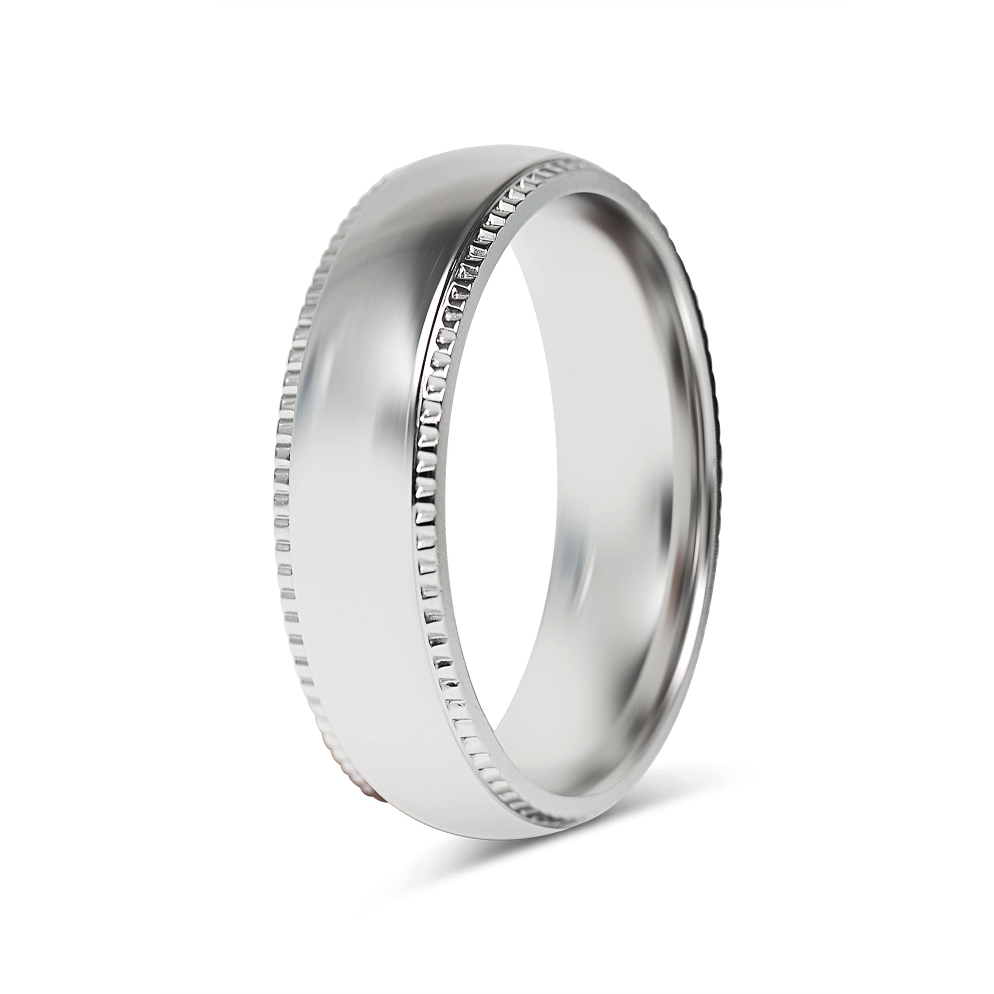 Stainless Steel Polished Center Detailed Edge Blank Ring
