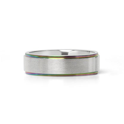 Stainless Steel Rainbow Edge Brushed Center Ring