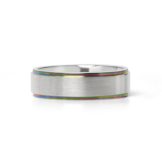 Stainless Steel Rainbow Edge Brushed Center Ring