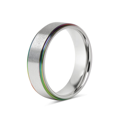 Stainless Steel Rainbow Edge Brushed Center Ring