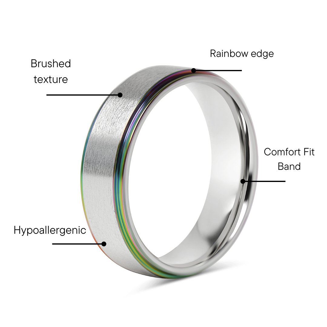 Stainless Steel Rainbow Edge Brushed Center Ring