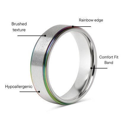 Stainless Steel Rainbow Edge Brushed Center Ring