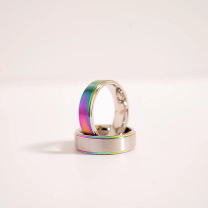 Stainless Steel Rainbow Edge Brushed Center Ring