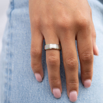 Stainless Steel Rainbow Edge Brushed Center Ring