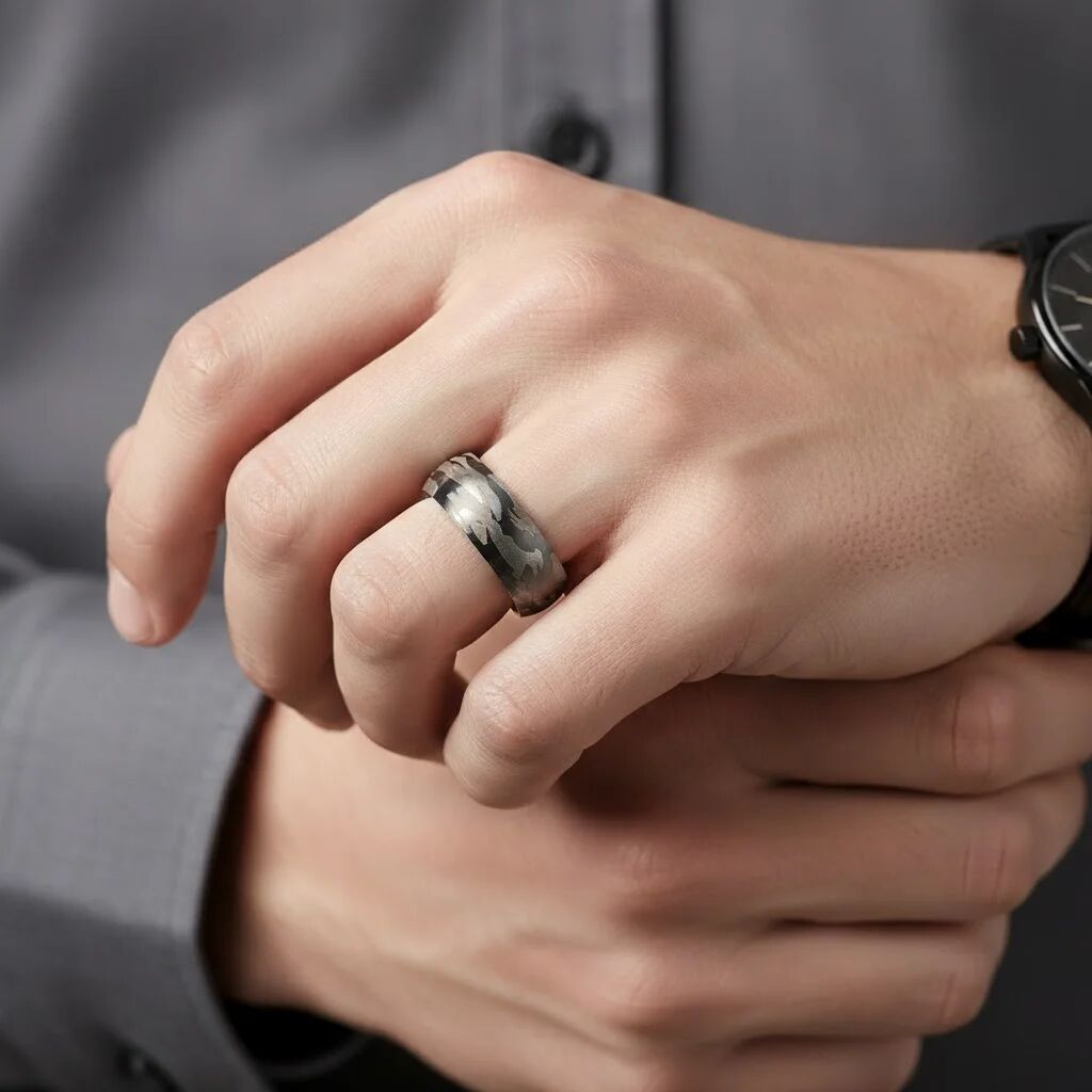 Stainless Steel Camouflage Blank Ring