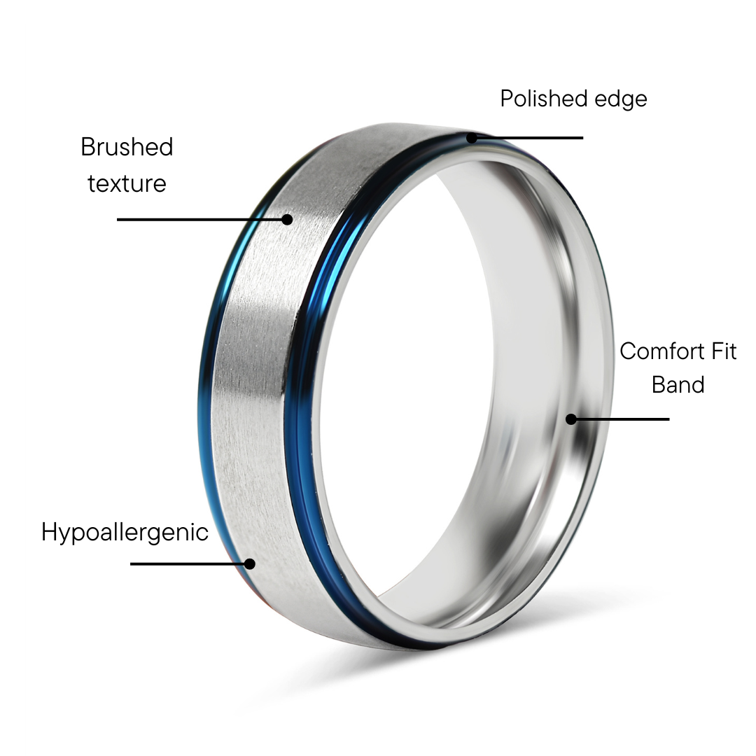 Stainless Steel Blue Trim With Brushed Center Ring